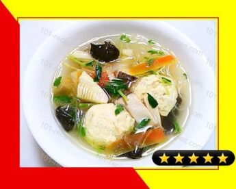 Chinese Soup with Cellophane Noodles and Fluffy Light Chicken Meatballs recipe