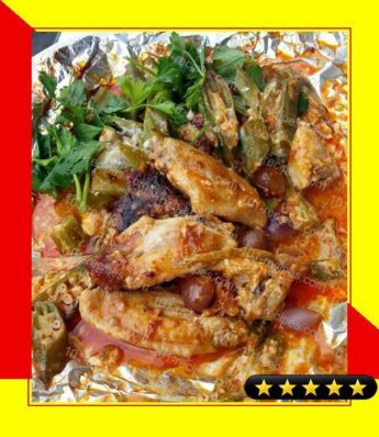 Baked Spicy Chicken And Okra In Banana Wrap recipe