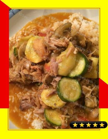 Crockpot CURRY CHICKEN WITH EGGPLANT AND SUMMER SQUASH recipe