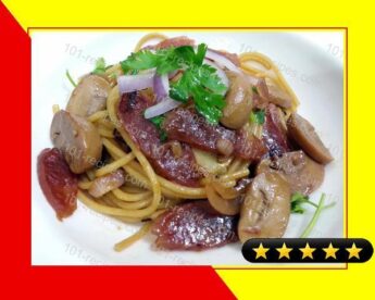 Spaghetti With Chinese Sausages And Mushroom recipe