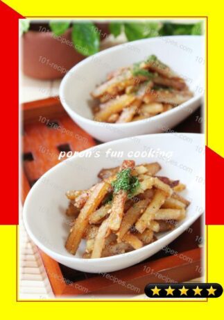 Stir-fried Potatoes and Chikuwa Fish Sticks with Sesame Seeds, Mayonnaise and Lemon recipe